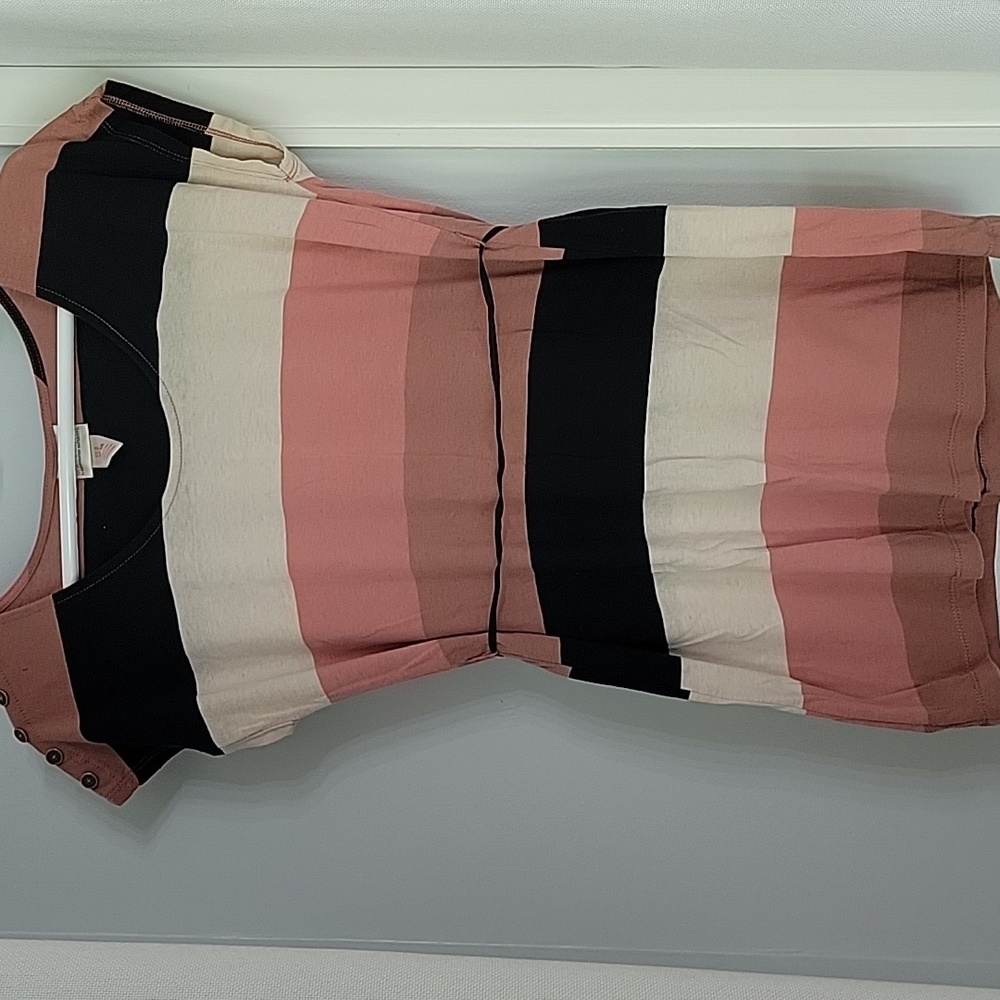 Destination Maternity Pink and Black Striped Short Sleeve Top